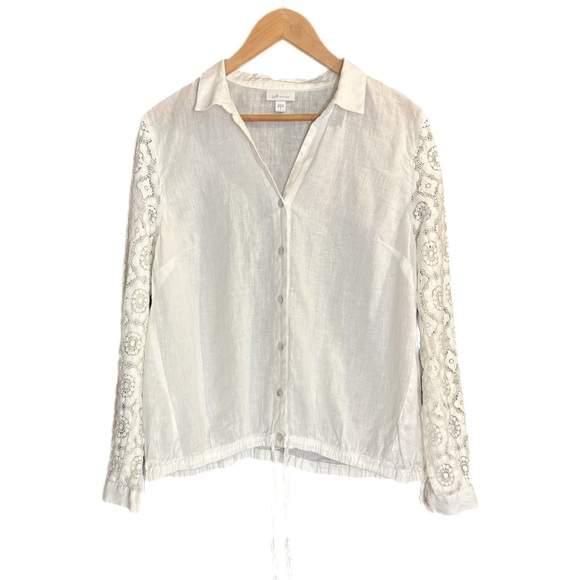 J. Jill Tops - J.Jill love linen long sleeve white button up blouse w/ drawstring hem